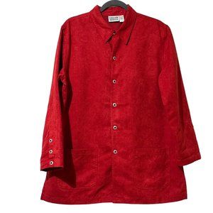 Chico’s Design size 2 (L/12) red faux suede pockets long sleeve tunic shacket